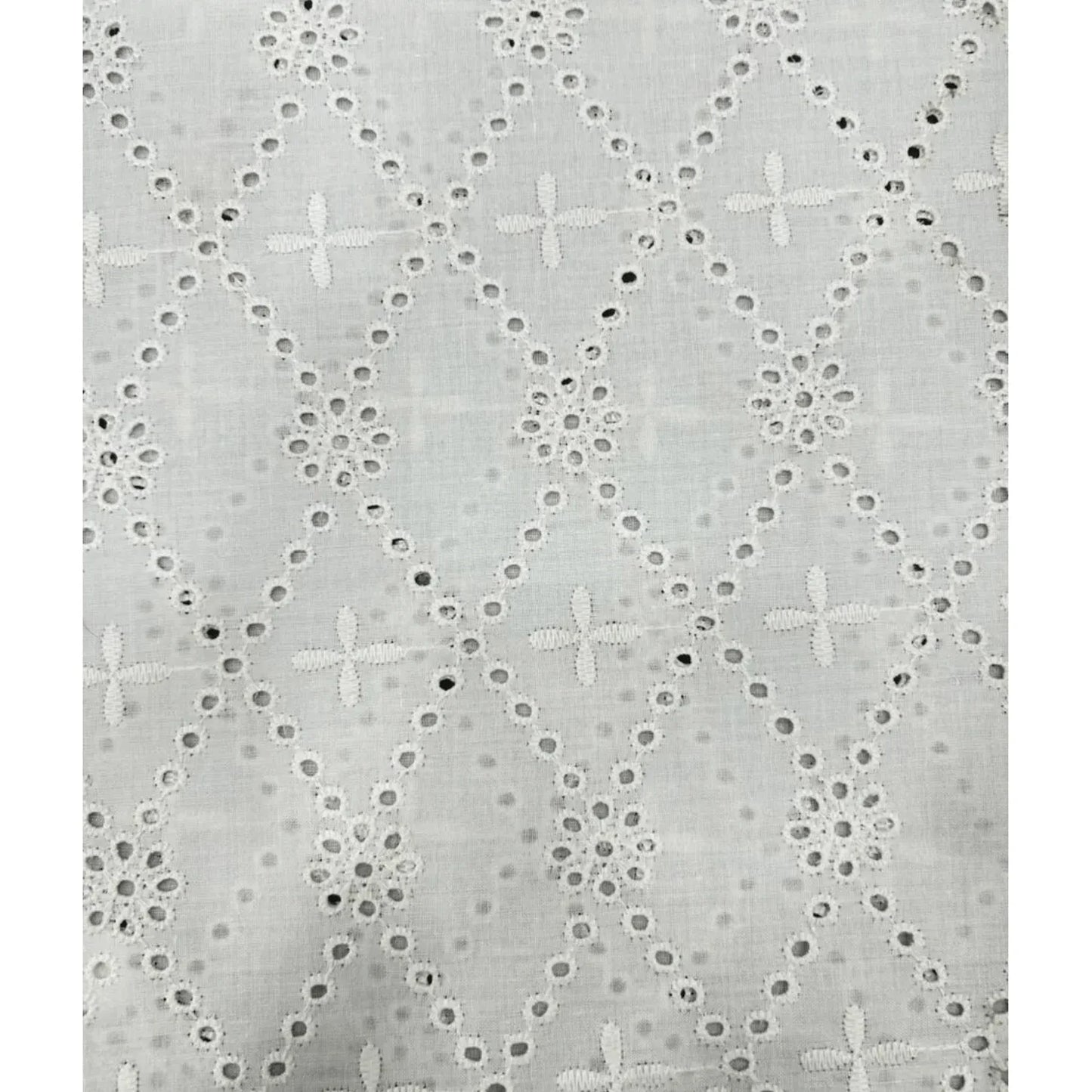 White Cotton Hakoba Schiffli Fabric Diamond Embroidery Close-up