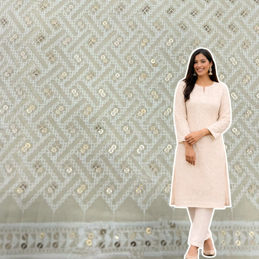 Women’s off-white cotton cambric kurti suit fabric with thread embroidery