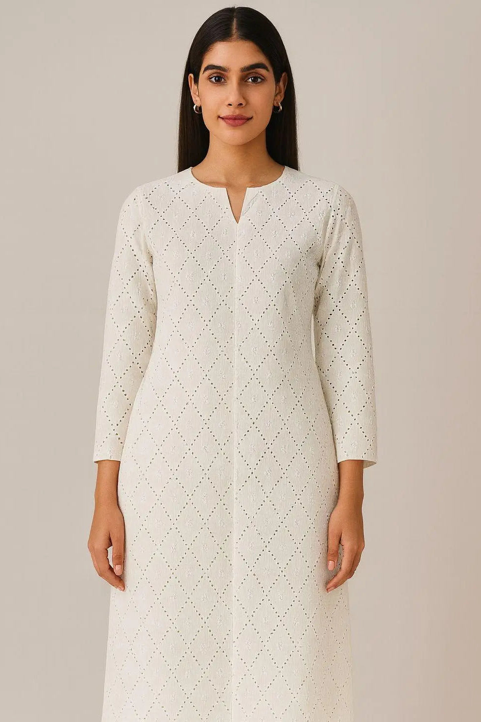 White Hakoba Schiffli Embroidered Cotton Fabric 56 Inch Width | 52 Inch Work | (Non-Dyeable) Premium Material for Kurti, Salwar Suit & Dresses