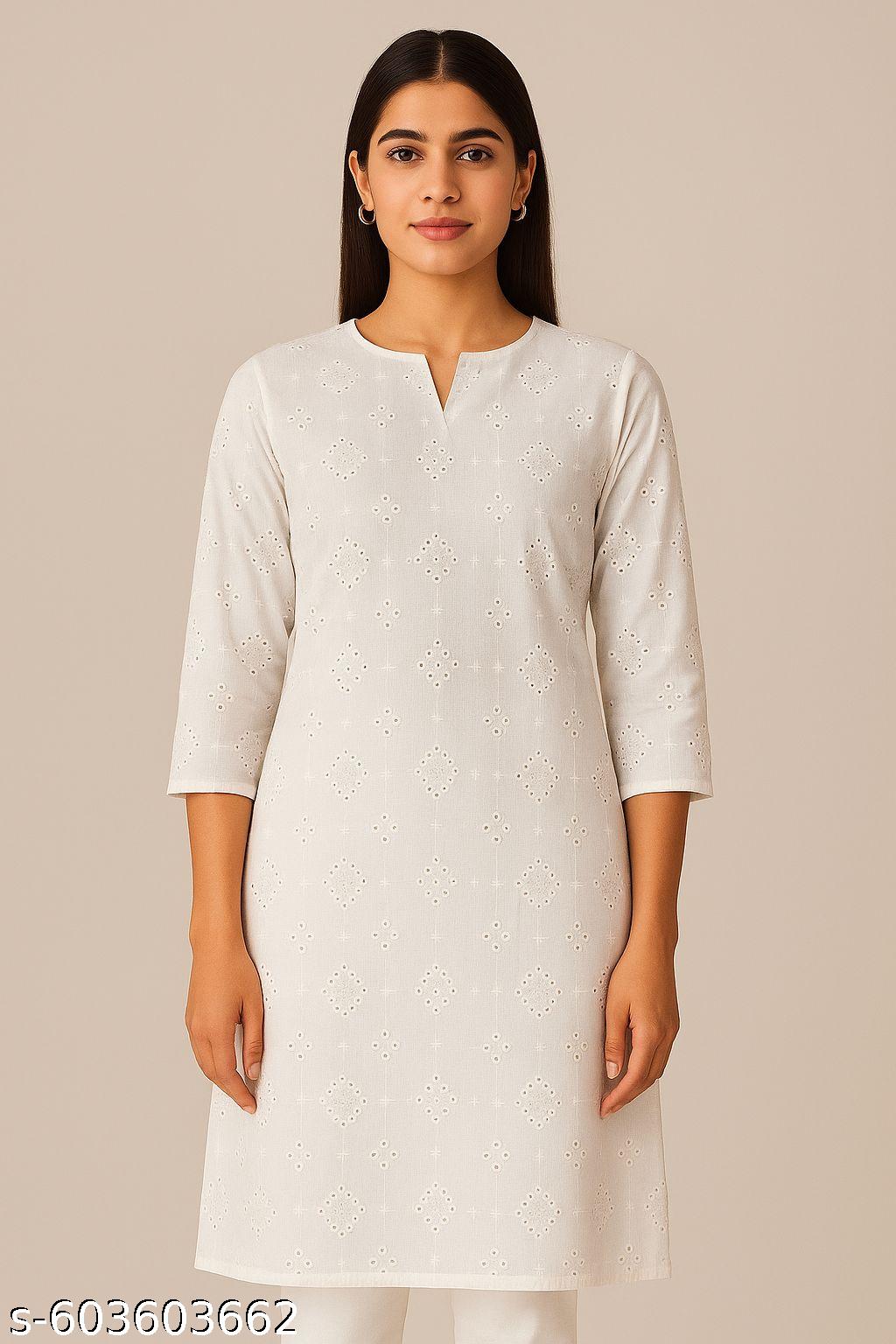Pure Cotton White Hakoba Fabric Schiffli Embroidery 56 Inch Width 52 Inch Work Kurti Dress Material