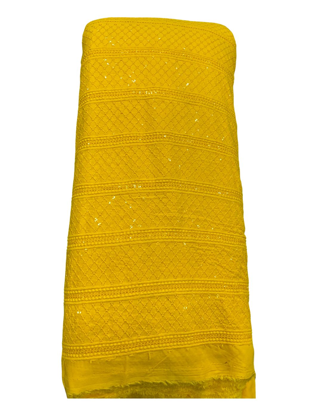Yellow haldi special embroidered patta work kurta fabric with sequin highlights for weddings and ethnic wear

