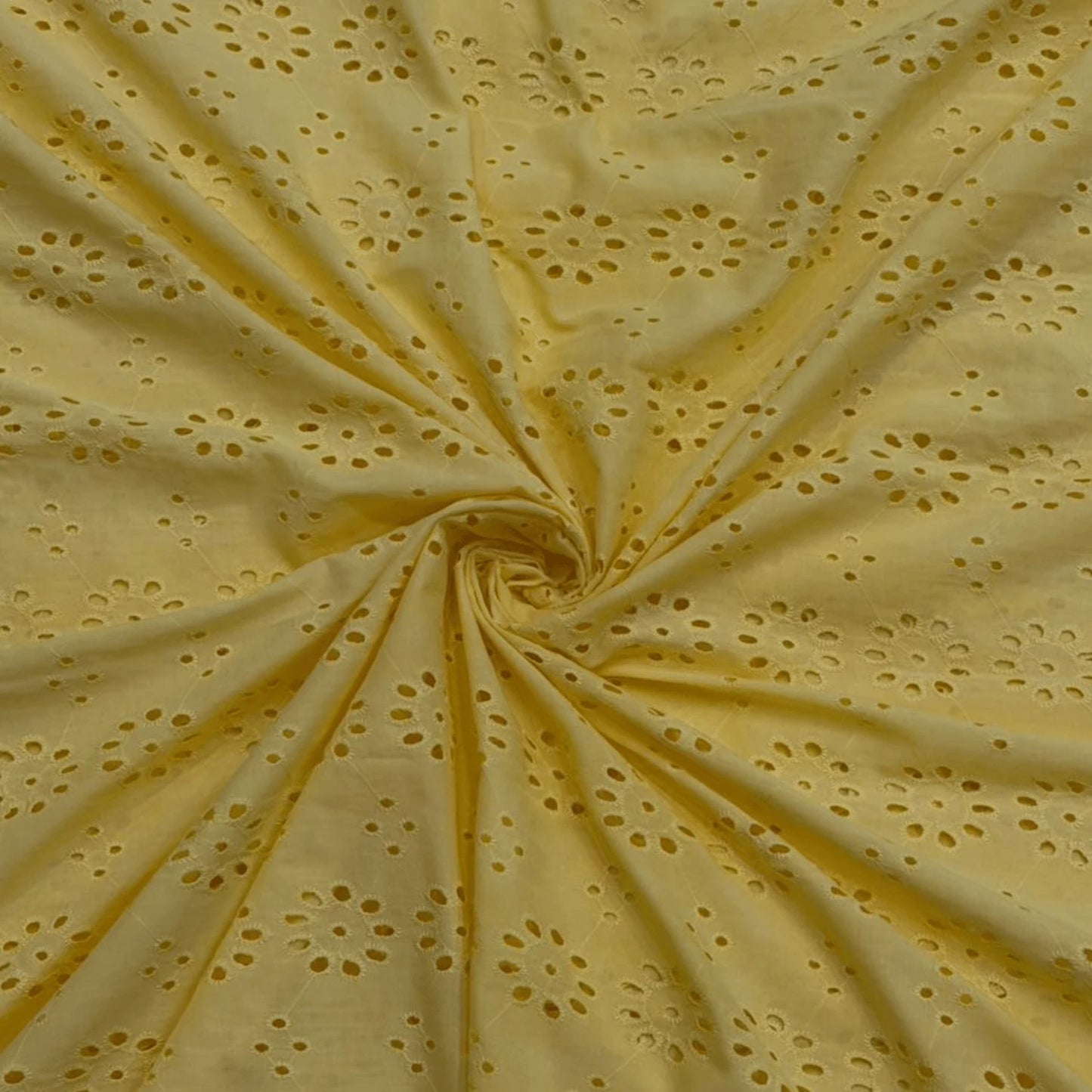 Yellow Cotton Hakoba Schiffli Embroidery Fabric Close-up
