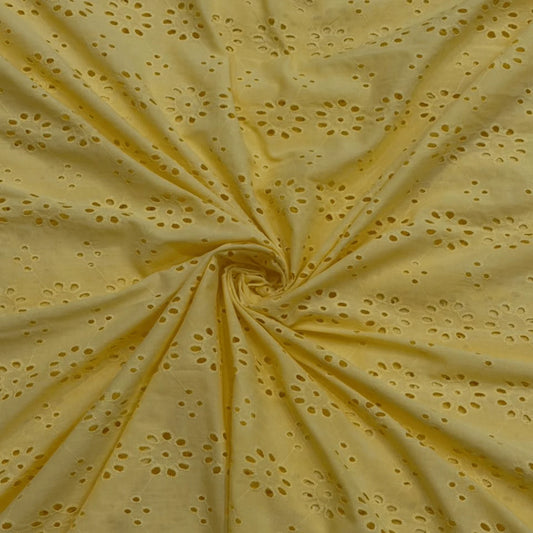 Yellow Cotton Hakoba Schiffli Embroidery Fabric Close-up