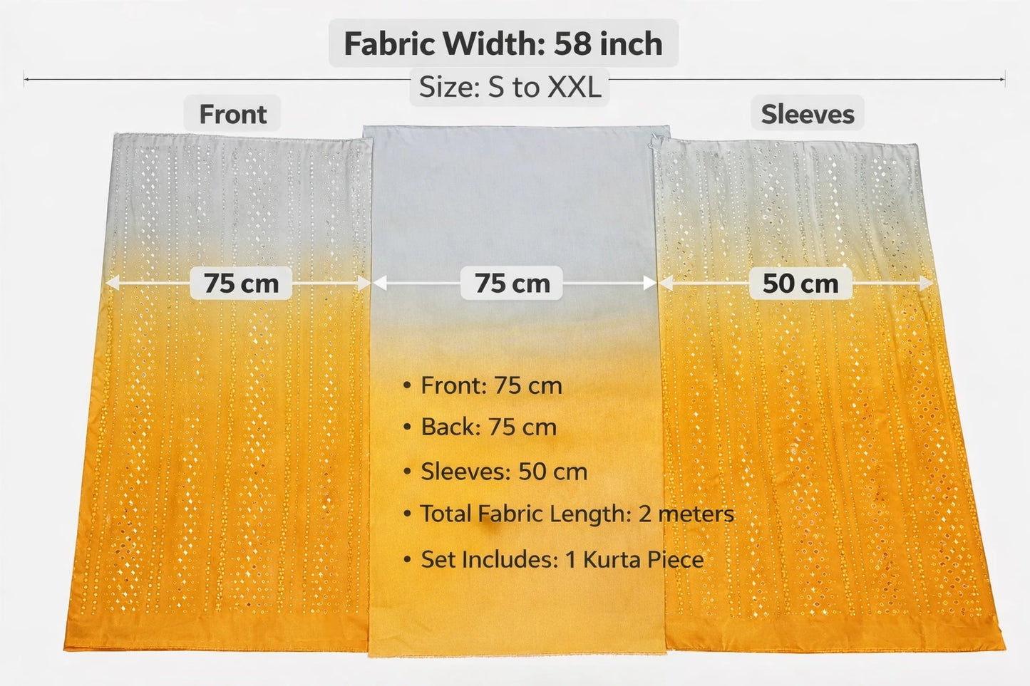 Women’s unstitched yellow ombre suit fabric with mirror embroidery