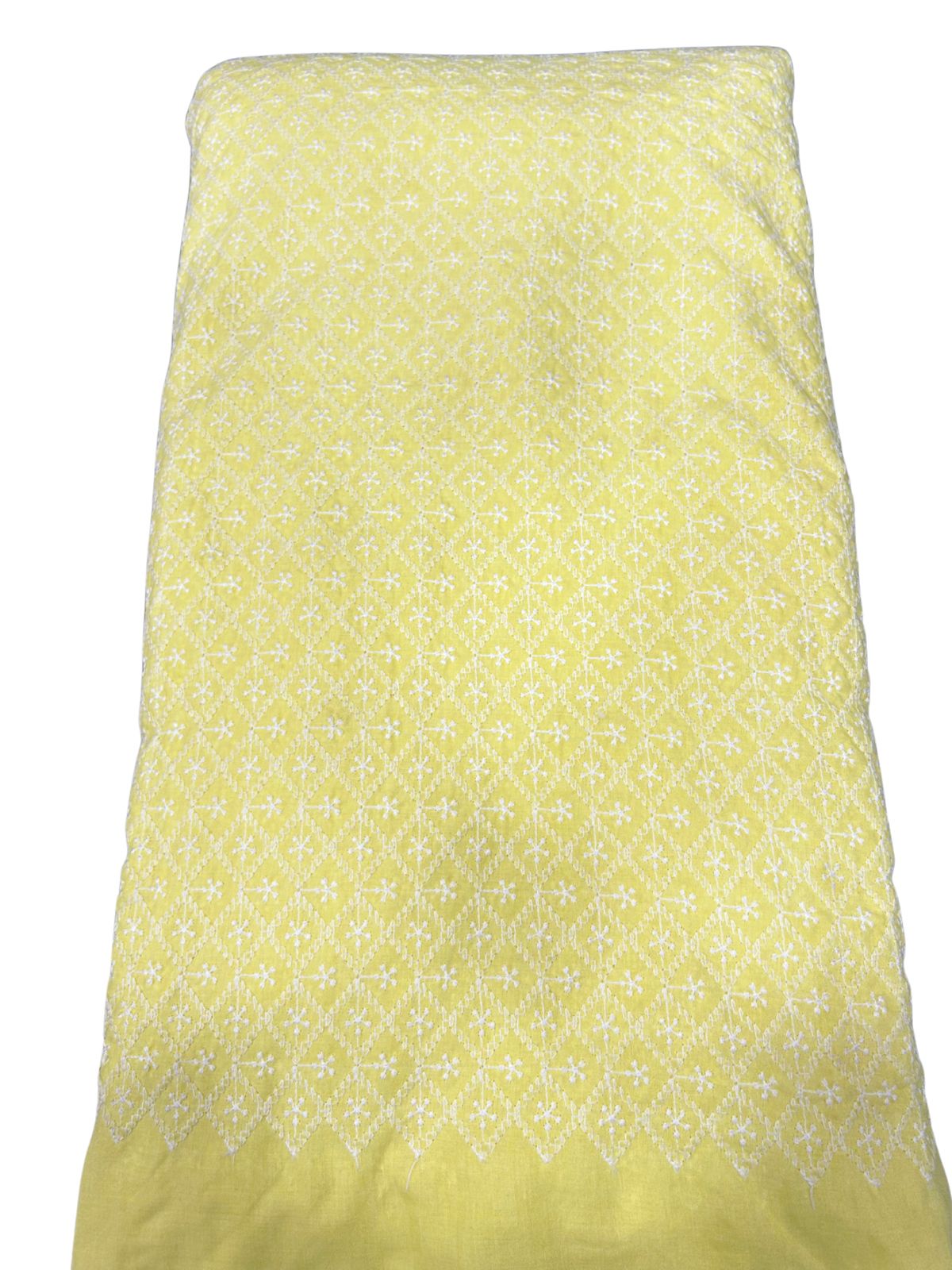 Yellow lakhnavi embroidery cotton fabric for women’s suits, men’s kurtas and elegant festive outfits

